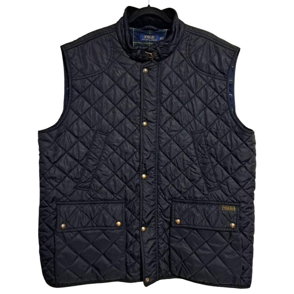 Vintage Polo Ralph Lauren Polo Club Mens Quilted Vest Black 3XLT Gold Hardware P